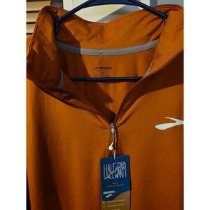 Brooks Half Zip Allwarm Running Pullover Men's XL Orange Breathable Warmth